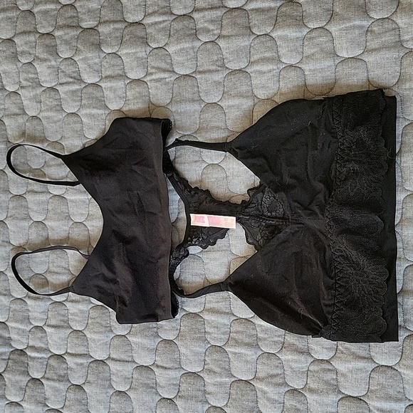 LOT of 2 Victoria's Secret (1) /PINK (1) black bralettes XS - Picture 1 of 9